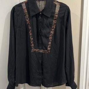 Ark & Co button down black blouse with sheer size medium